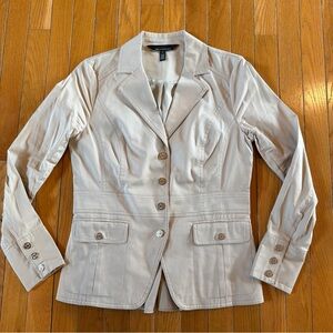 White House Black Market Peplum Blazer Jacket Beige Snap Button Career Size 4